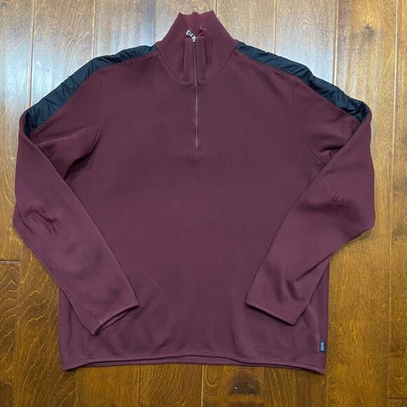 Hugo Boss Regular Fit 1/4 Zip Casual Burgundy Black Collar Sweatshirt Men's XL - Picture 3 of 11
